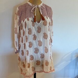 Roberta Roller Rabbit sz S rust Red and White Tunic 100% cotton good condition